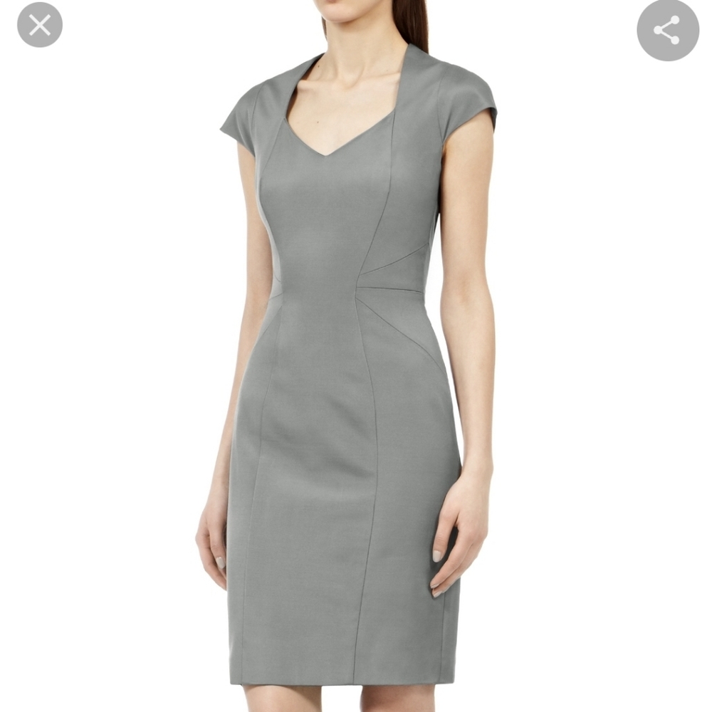 REISS Olive Grey Clarinet Dress